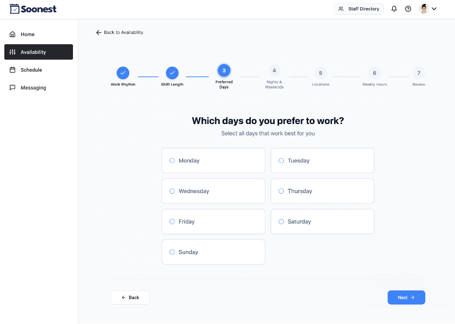 Soonest preference wizard — guided multi-step preference collection