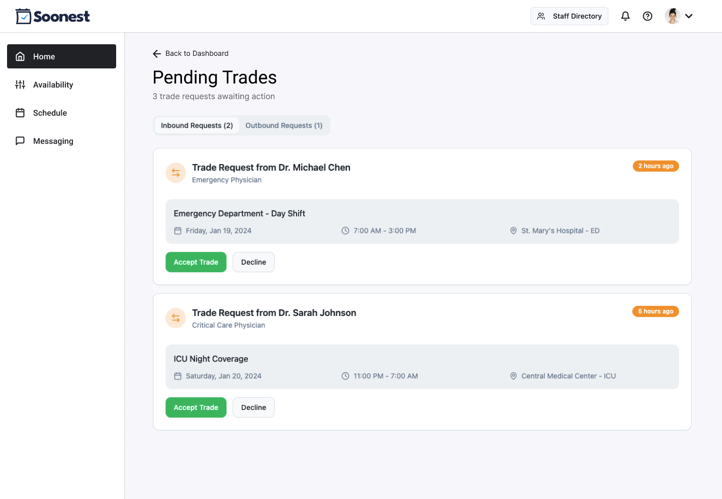 Soonest trade shift view